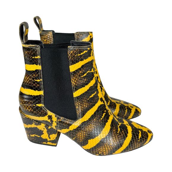 Coconuts Matisse Morgan Booties 7 Leather Snake Animal Print Yellow Black Edgy - Picture 3 of 8